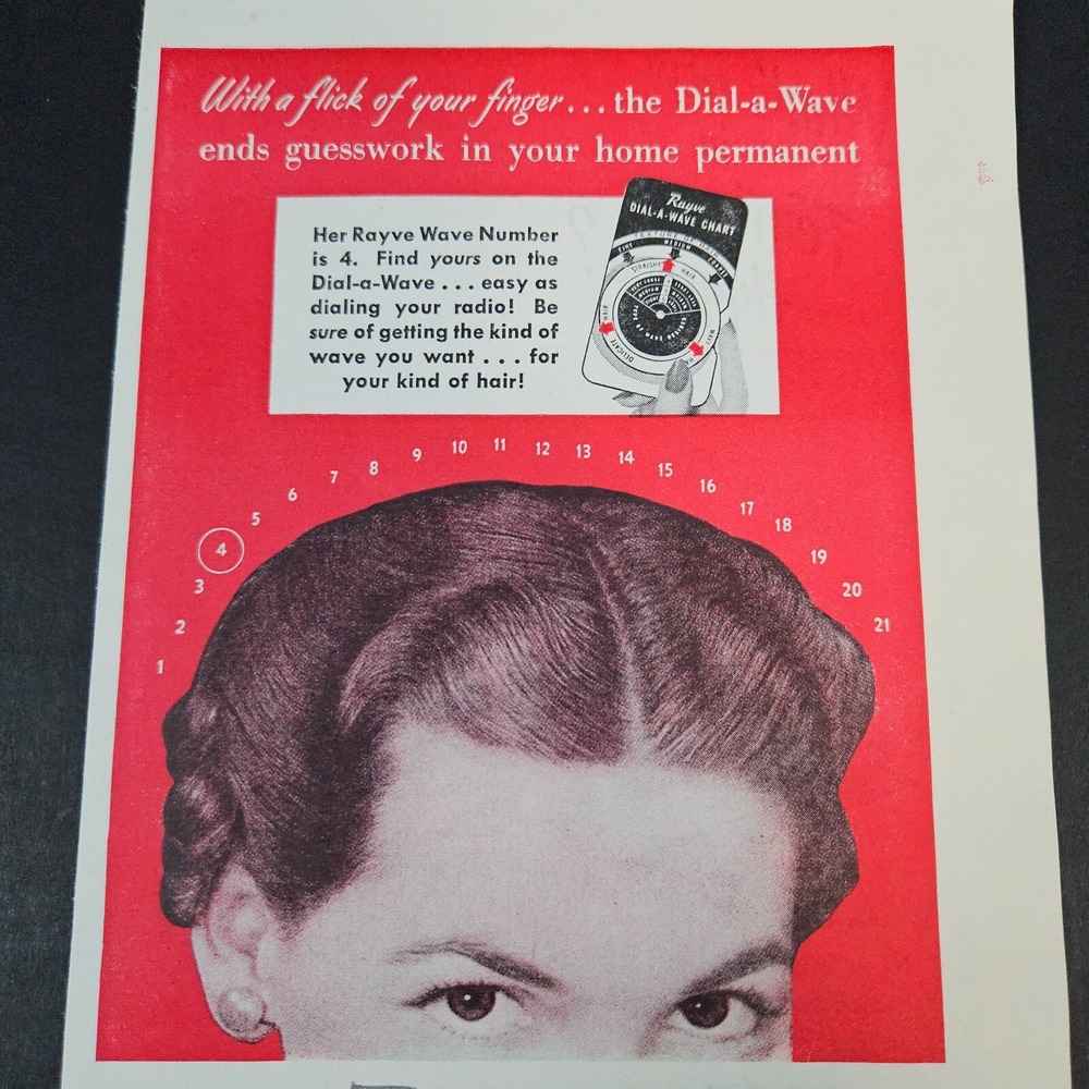 1949 Rayve Home Permanent Dial-A-Wave Vintage Print Ad Pepsodent Curly Wavy Hair